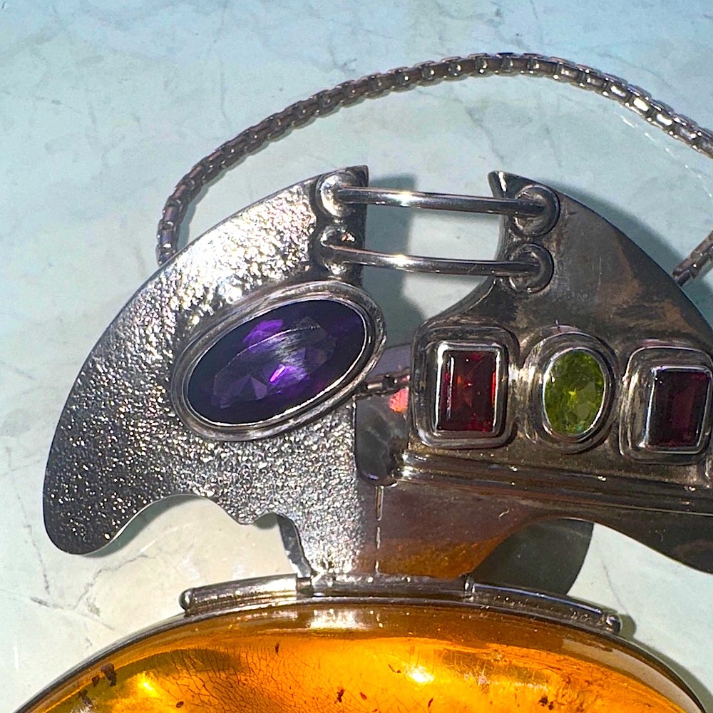 Amber and Silver Pendant Necklace - Picture 3 of 9
